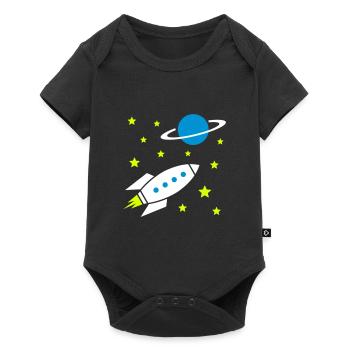 Spaceship, stars and planet with ring - Baby Premium short-sleeve bodysuit - black - Front