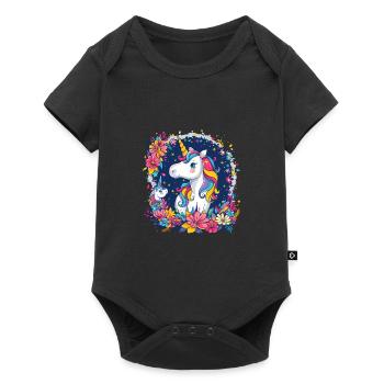 Children's unicorn colorful - Baby Premium short-sleeve bodysuit - black - Front