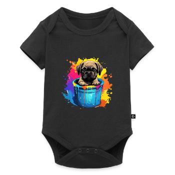 Mops Niedlicher Hund Farbeimer - Baby Premium Kurzarmbody - Schwarz - Vorne
