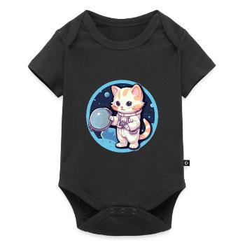 Astronaut Kitty erforscht die kosmische Grenze - Baby Premium Kurzarmbody - Schwarz - Vorne