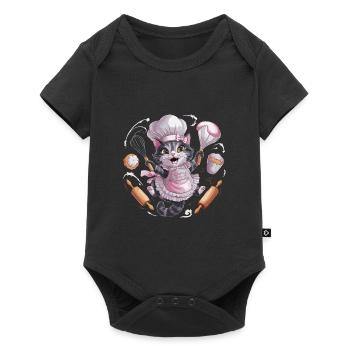 Liebenswerte Katze beim Backen - Baby Premium Kurzarmbody - Schwarz - Vorne