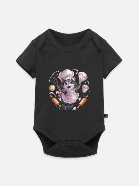 Liebenswerte Katze beim Backen - Baby Premium Kurzarmbody - Schwarz