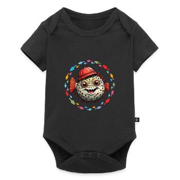 Poisson-globe avec casquette de baseball rouge et poisson coloré - Body à manches courtes Premium Bébé - noir - Devant
