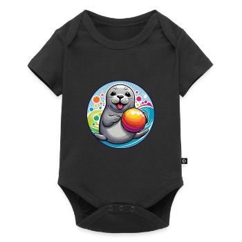 Sceau rieur phoque avec boule colorée - Body à manches courtes Premium Bébé - noir - Devant