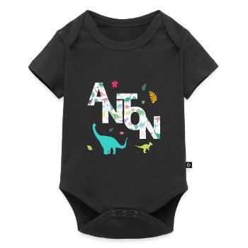 ANTON - Beau prénom de garçon avec dinosaure - Body à manches courtes Premium Bébé - noir - Devant