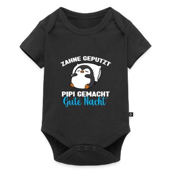 Pinguin Schlafshirt Pinguin Gute Nacht - Baby Premium Kurzarmbody - Schwarz - Vorne