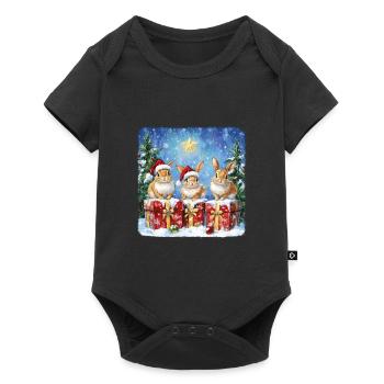 Lustige Weihnachtshasen mit Weihnachtsmannmütze - Baby Premium Kurzarmbody - Schwarz - Vorne
