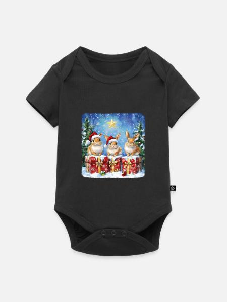 Lustige Weihnachtshasen mit Weihnachtsmannmütze - Baby Premium Kurzarmbody - Schwarz
