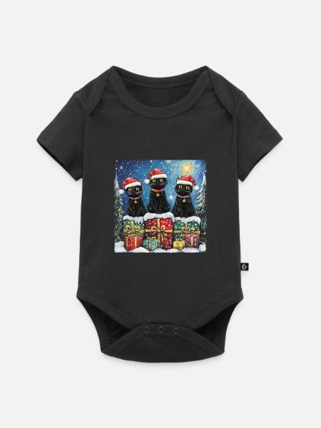 Schwarze Katzen mit Weihnachtsgeschenke - Baby Premium Kurzarmbody - Schwarz