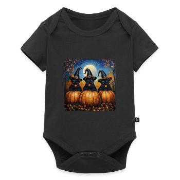 schwarze Katzen mit Kürbissen Halloween Herbst - Baby Premium Kurzarmbody - Schwarz - Vorne