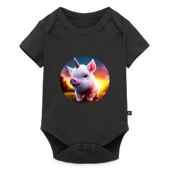 Unicorn pig in sunset - Baby Premium short-sleeve bodysuit - black - Front
