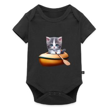 Cute cat in kayak - Baby Premium short-sleeve bodysuit - black - Front