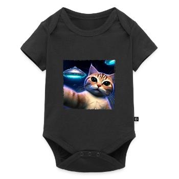 Cat selfie with UFO - Baby Premium short-sleeve bodysuit - black - Front