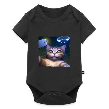 Cat selfie with UFO - Baby Premium short-sleeve bodysuit - black - Front