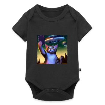 Cat selfie with UFO - Baby Premium short-sleeve bodysuit - black - Front