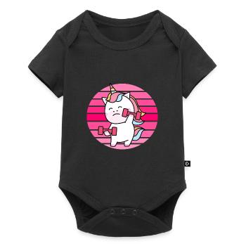 Muskel Einhorn Sonnenuntergang - Baby Premium Kurzarmbody - Schwarz - Vorne