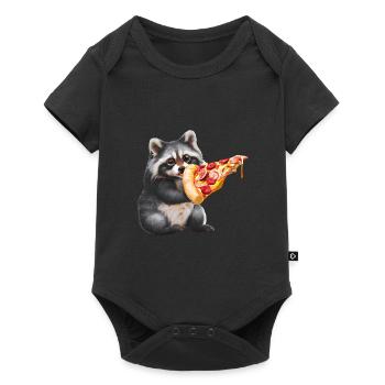 Pizza-loving raccoon - Baby Premium short-sleeve bodysuit - black - Front
