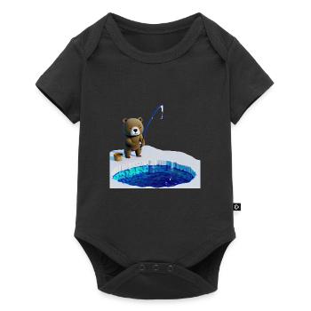 Angler Bär Eis Fischen - Baby Premium Kurzarmbody - Schwarz - Vorne