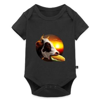 Cow enjoying corn - Baby Premium short-sleeve bodysuit - black - Front