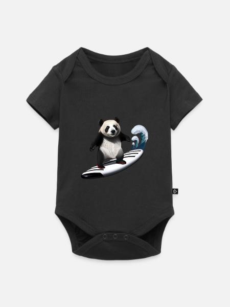 Panda Surfer - Baby Premium Kurzarmbody - Schwarz