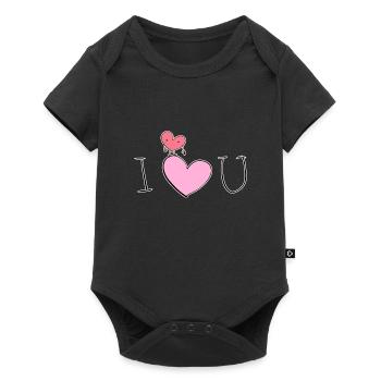 Je t’aime coeur dessin animé rose - Body à manches courtes Premium Bébé - noir - Devant