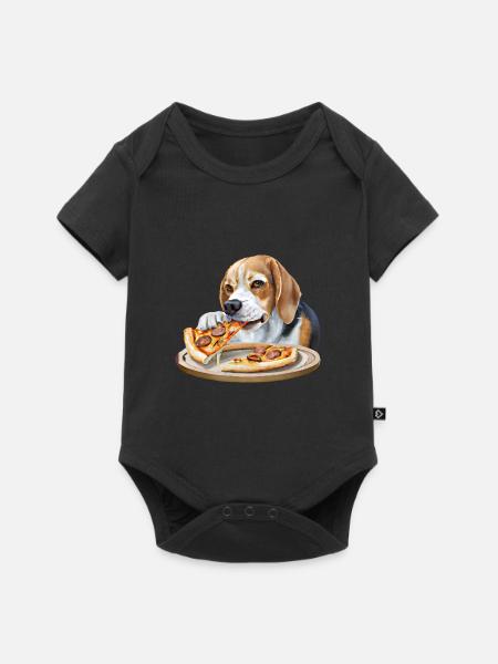 Pizza-liebender Beagle - Baby Premium Kurzarmbody - Schwarz