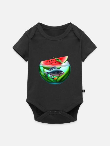 Wassermelonen Aquarium mit Fischen - Baby Premium Kurzarmbody - Schwarz