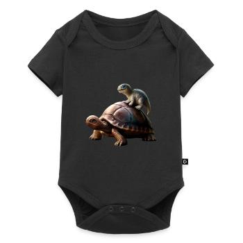 Dinosaur on turtle - Baby Premium short-sleeve bodysuit - black - Front