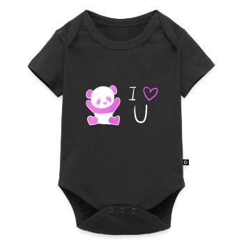 pinker panda ich liebe dich - Baby Premium Kurzarmbody - Schwarz - Vorne