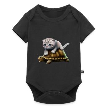 Cat on turtle - Baby Premium short-sleeve bodysuit - black - Front