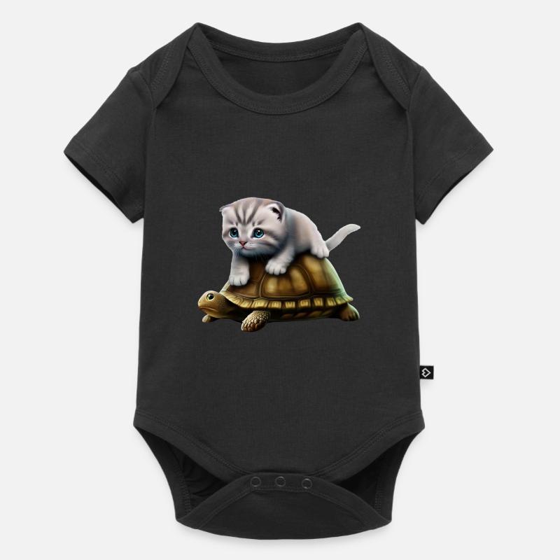 Chat sur tortue - Body à manches courtes Premium Bébé - noir
