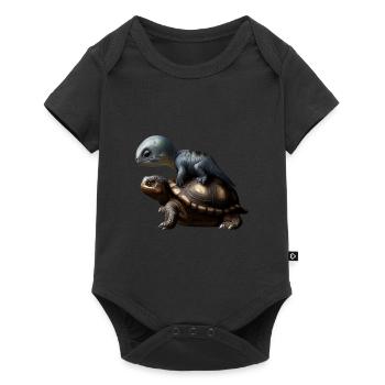 Dinosaur on turtle - Baby Premium short-sleeve bodysuit - black - Front