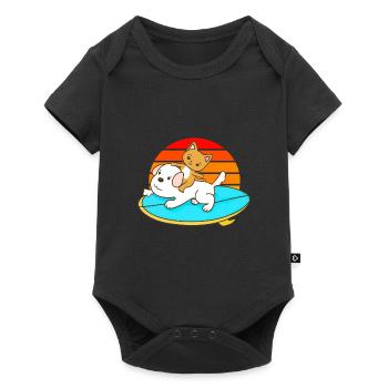 Balades en chat sur une planche de surf pour chien - Body à manches courtes Premium Bébé - noir - Devant