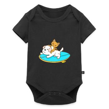 Balades en chat sur une planche de surf pour chien - Body à manches courtes Premium Bébé - noir - Devant