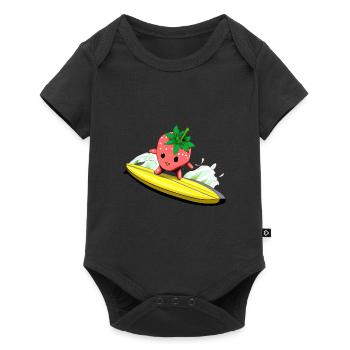 Surfende Erdbeere - Früchte Abenteuer - Baby Premium Kurzarmbody - Schwarz - Vorne