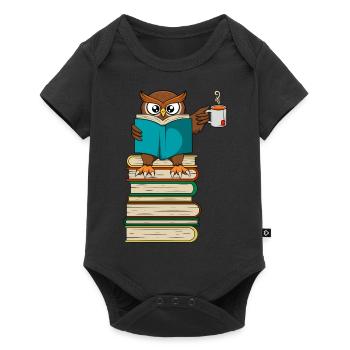 Livre drôle de hibou lisant et buvant du thé - Body à manches courtes Premium Bébé - noir - Devant