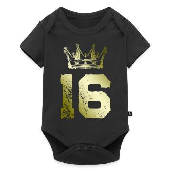 16 Number crown - Baby Premium short-sleeve bodysuit - black - Front