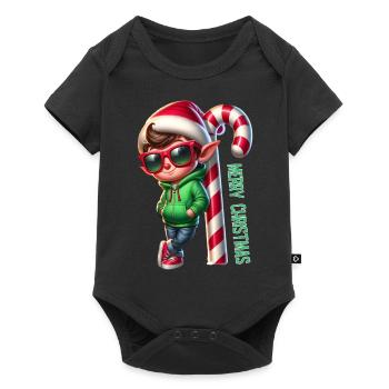 Fröhliche Weihnachten Cooles Elf Design Candy Cane - Baby Premium Kurzarmbody - Schwarz - Vorne