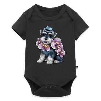Cartoon Zwergschnauzer mit wundervollen Orchideen - Baby Premium Kurzarmbody - Schwarz - Vorne