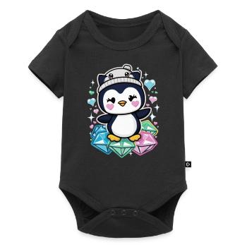 Kawaii penguin with colorful hearts, cute animal motif - Baby Premium short-sleeve bodysuit - black - Front
