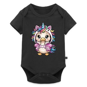 Dessin animé Kawaii Caneton avec tenue de licorne - Body à manches courtes Premium Bébé - noir - Devant