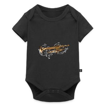 Musik mit Trompete als Blasinstrument und Noten - Baby Premium Kurzarmbody - Schwarz - Vorne