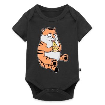Fat Tiger Eating Pizza Funny Comic Style - Baby Premium short-sleeve bodysuit - black - Front
