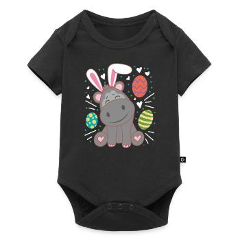 Hippopotame portant des oreilles de lapin Drôle dimanche de Pâques - Body à manches courtes Premium Bébé - noir - Devant