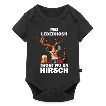 Lederhose Hirsch Tracht Bayrisch Trachten Ersatz - Baby Premium Kurzarmbody - Schwarz - Vorne