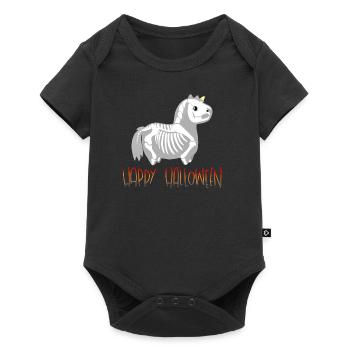 Happy Halloween Skelett-Pferdchen Einhorn - Baby Premium Kurzarmbody - Schwarz - Vorne