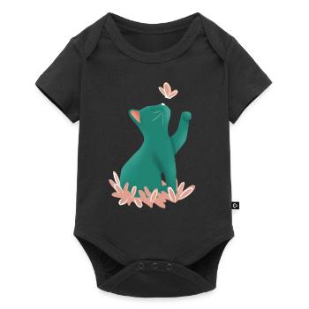 Blue kitten and pink butterfly - Baby Premium short-sleeve bodysuit - black - Front