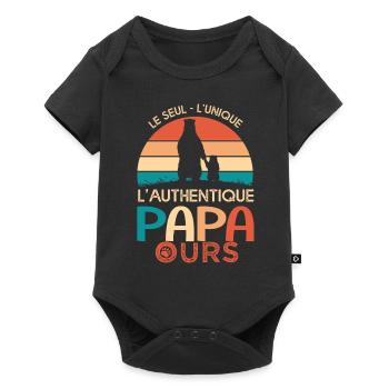 papa ours cadeau t shirt papa ours fête des pères - Body à manches courtes Premium Bébé - noir - Devant