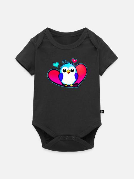 Niedlicher bunter Vogel mit Herzen - Baby Premium Kurzarmbody - Schwarz