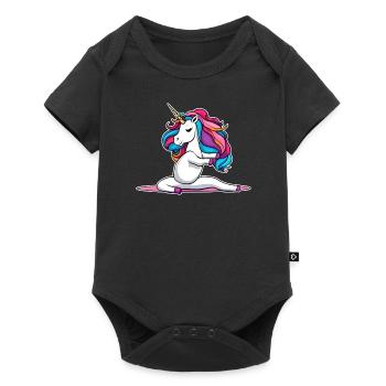 Cute unicorn makes yoga - Baby Premium short-sleeve bodysuit - black - Front